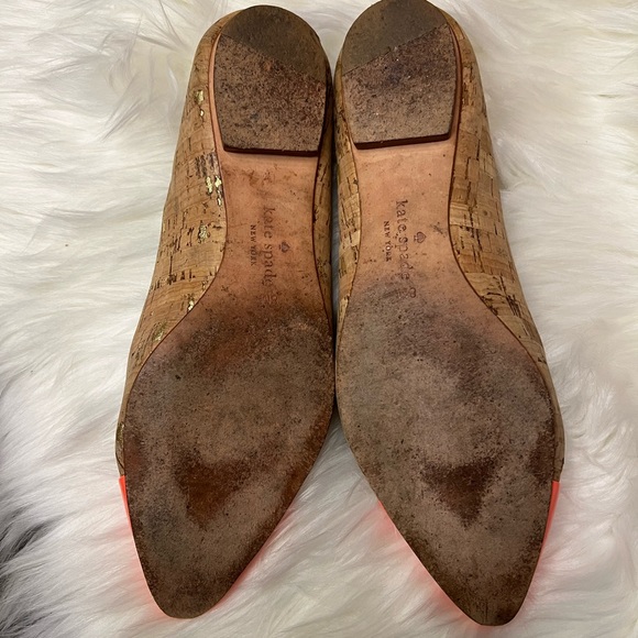 Kate Spade New York Elina Ballet Gold Cork & Orange Patent Leather Flats Size 8 - Picture 4 of 6